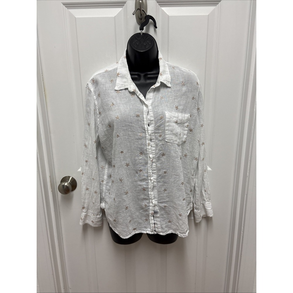 Woman's Rails Charli White Button-down Shirt With Rose Gold Stars - Medium